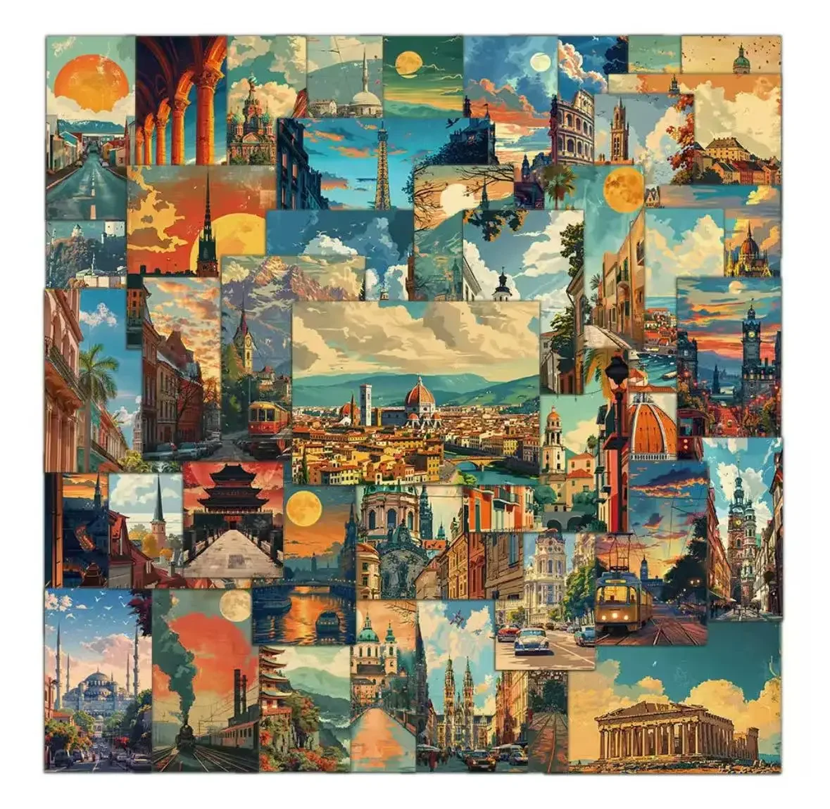 

Retrostyle landscape illustration stickers, ideal for decorating laptops, water cups Put it as a surprise gift in an envelope