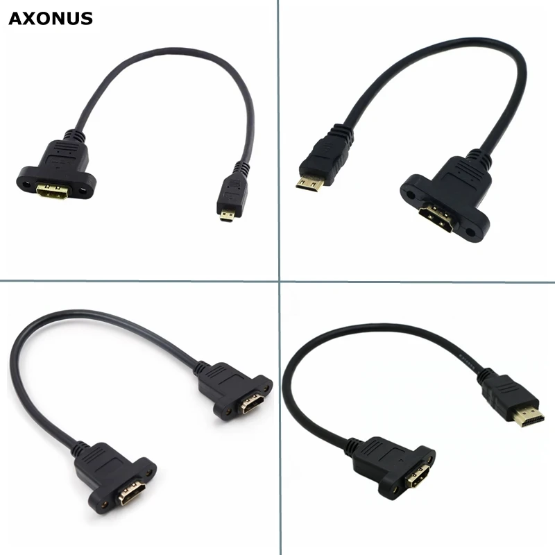 

1FT Micro HDMI-совместимый штекер-Mini HDMI HDMI-совместимый гнездо с винтовыми отверстиями для надежного панельного кабеля A «мама» на D «папа»
