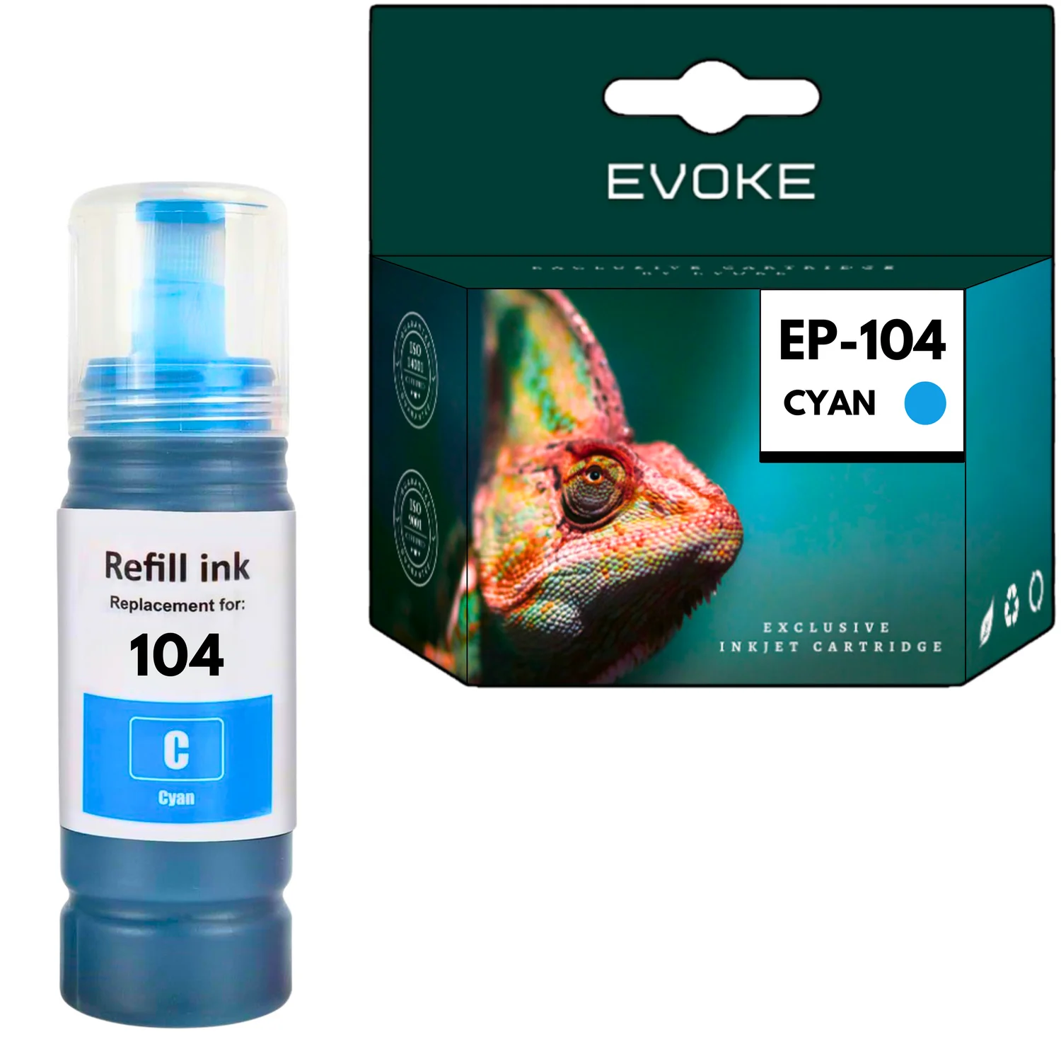 Evoke Compatibele Inkt voor Epson 104 T104 C13T00P240 Cyaan 70 ml 8070 Stron Ecotank Et-1810 2710 2711 2712 2714 2715 2720 2721 2726 2810 2811 2812 2814 2815 2820 2821 2825 2826 4700 4800