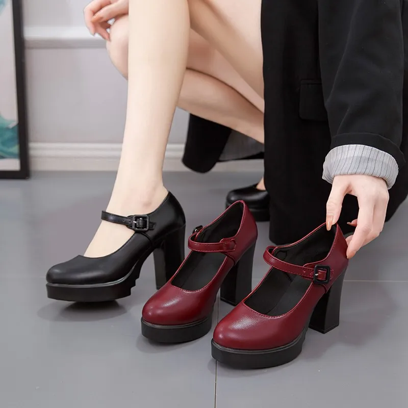 Damen-Mary-Jane-Schuhe, trendige, bequeme Damenschuhe, 2024, neue dicke Fersen-Plattform-Damen-High-Heels