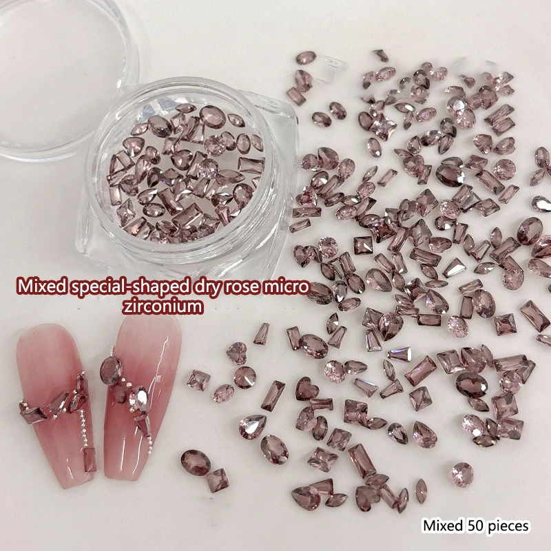 Rhinestone Apontou Diamante Cristal Colorido, Super Flash Butterfly, Fat Square Crooked Heart Mix Nail Jewelry Acessórios, 50Pcs