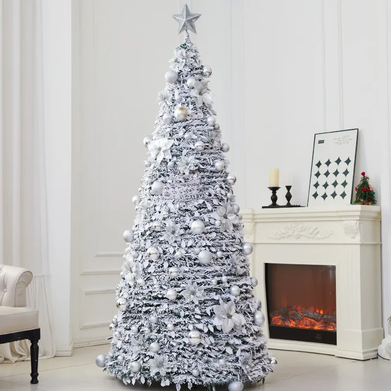 Folding Christmas tree household portable retractable flocking snow tree Christmas 1.8 meters encrypted luminous decorative tree