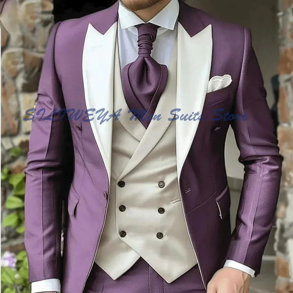 

Color Blocked Suit Three Piece Set (jacket+Vest+Pants ) One Button Fashion Classic Prom Party Male Clothing Peak Lapel Stylish