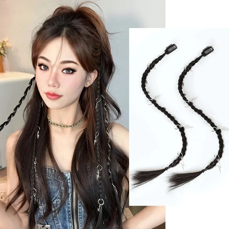 2pcs/set Y2K Cool Girls Chains Tassel Hairpin Hair Braiding Women Dough Twist Braid Traceless Invisible BB Clip Boxing Braiding