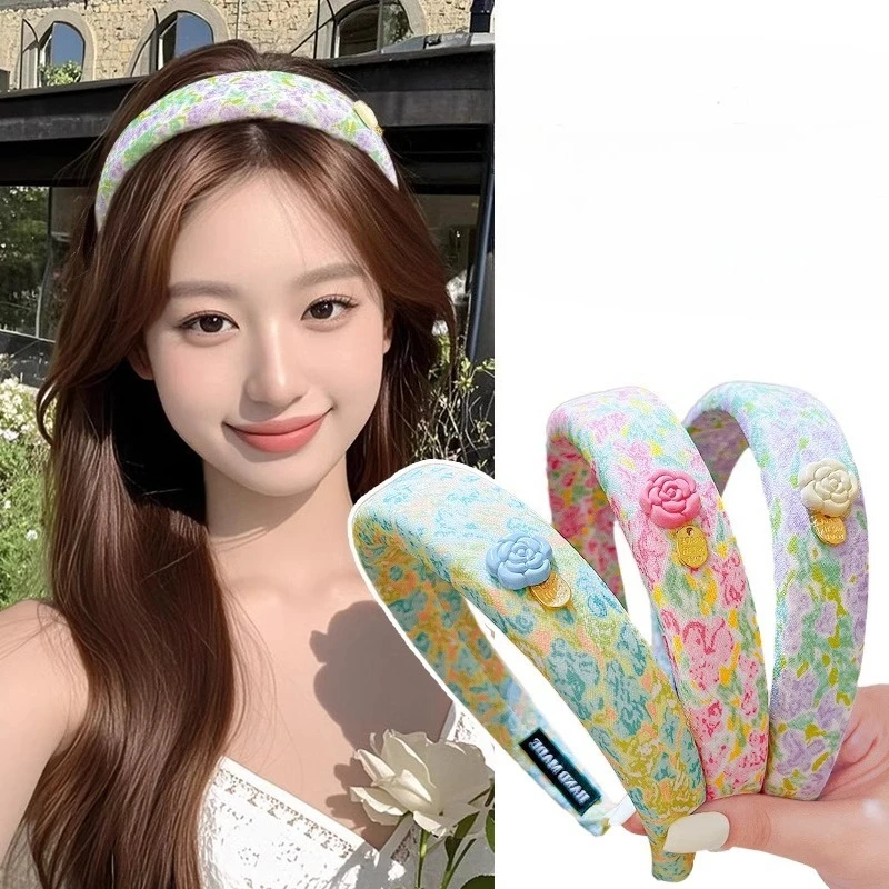 

Повязка на голову с цветочным принтом для девочек Cottagecore, регулируемая повязка для волос с увеличением объема для женщин, новый обруч для мытья лица, шикарный головной убор