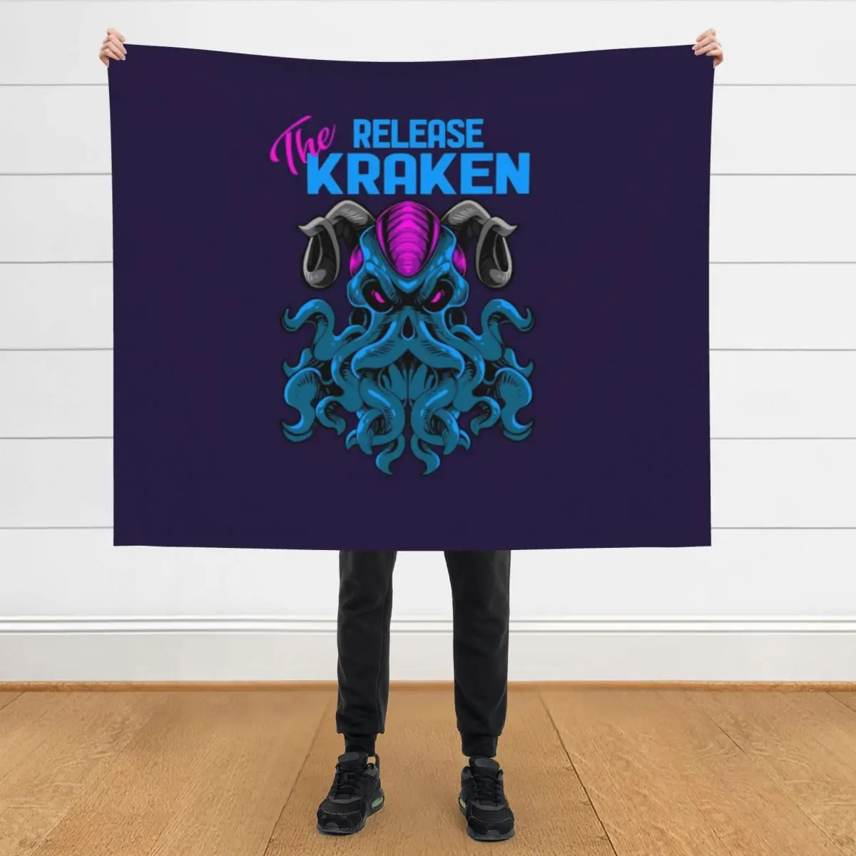 

Kraken Sea Monster Vintage Release the Kraken Giant Kraken Throw Blanket Flannel Fabric Moving warm winter funny gift Blankets