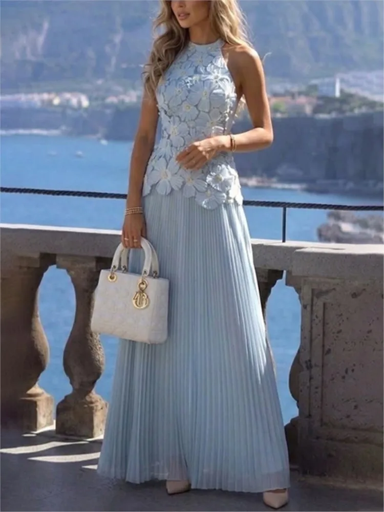 MsChuh Summer Party Dresses For Woman Solid Color Bodycon Evening Dress Sleeveless Vestidos Temperament Robe Elegant Flower Slim