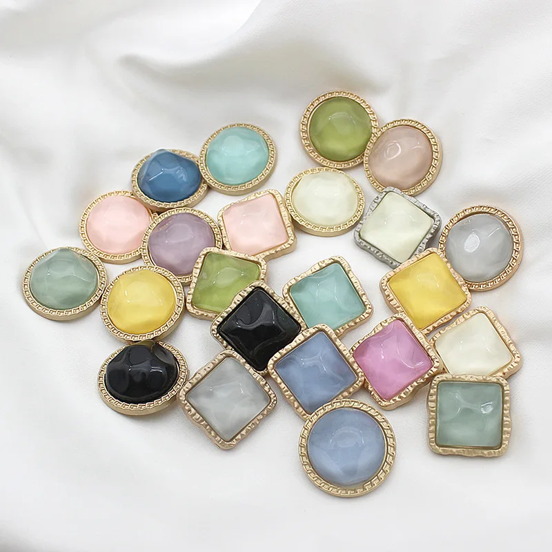 10pcs Beautiful Gemstone Buttons Creative Jelly Color High Quality Metal Shank Buttons Clothes Accessories