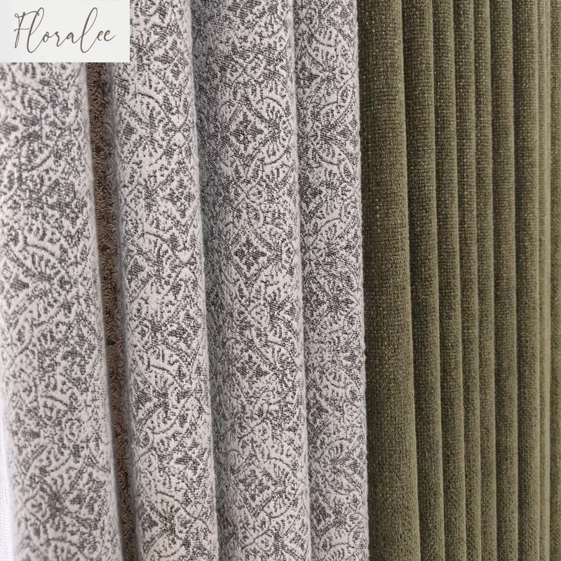 

French Retro Dark Green Thickened Jacquard Chenille Patched Curtains For Living Room Bedroom French Window Balcony Custom