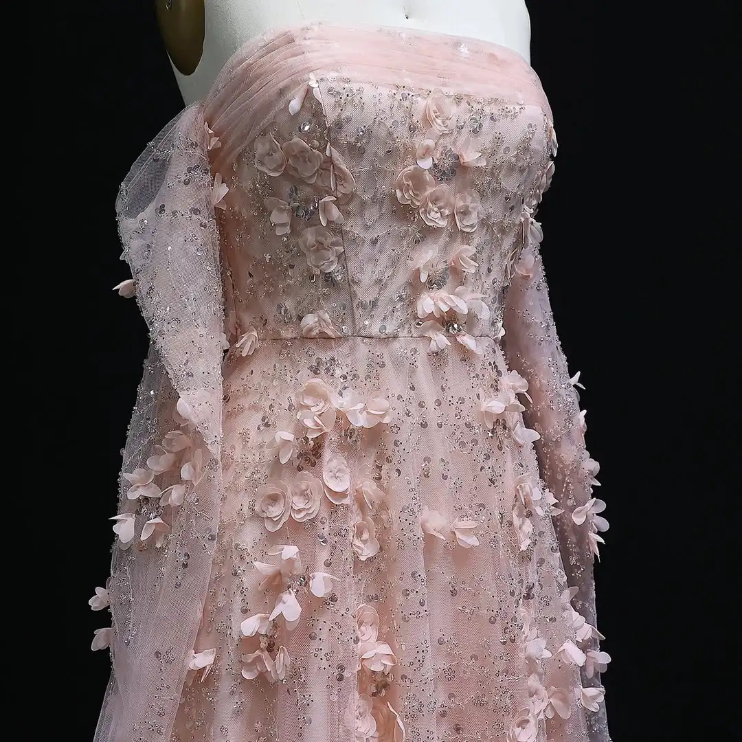 

Custom Made Lilac Lace 3D Embroidered Blooms Formal Evening Party Gowns Mermaid Long Sleeves Evening Dress