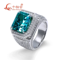 Paraiba 10*12mm radiant ice cut  cubic zirconia stone half band melee moissanite 925 Sterling Silver Ring Jewelry men women gift