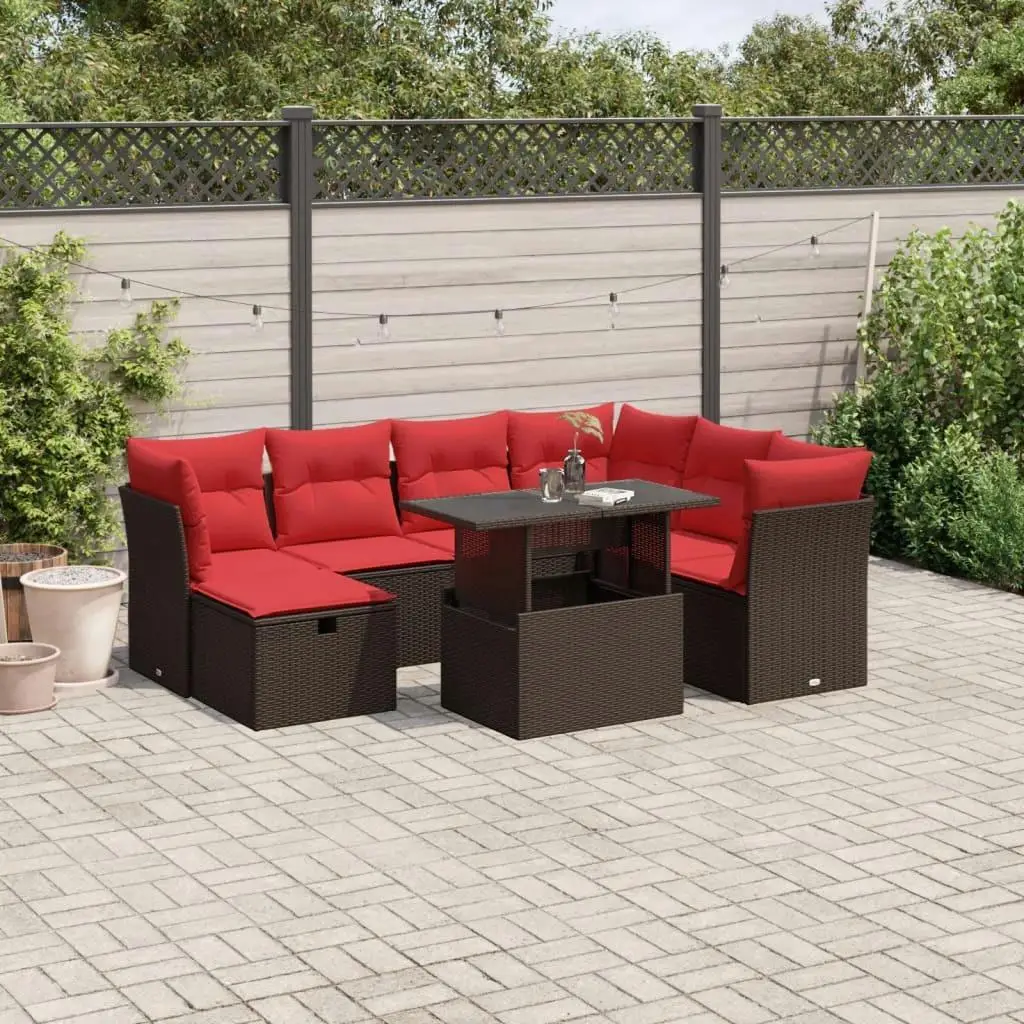 

8 Piece Outdoor Patio Sofa Set with Cushions Stylish Brown Poly Rattan Furniture for Garden Deck and Yard