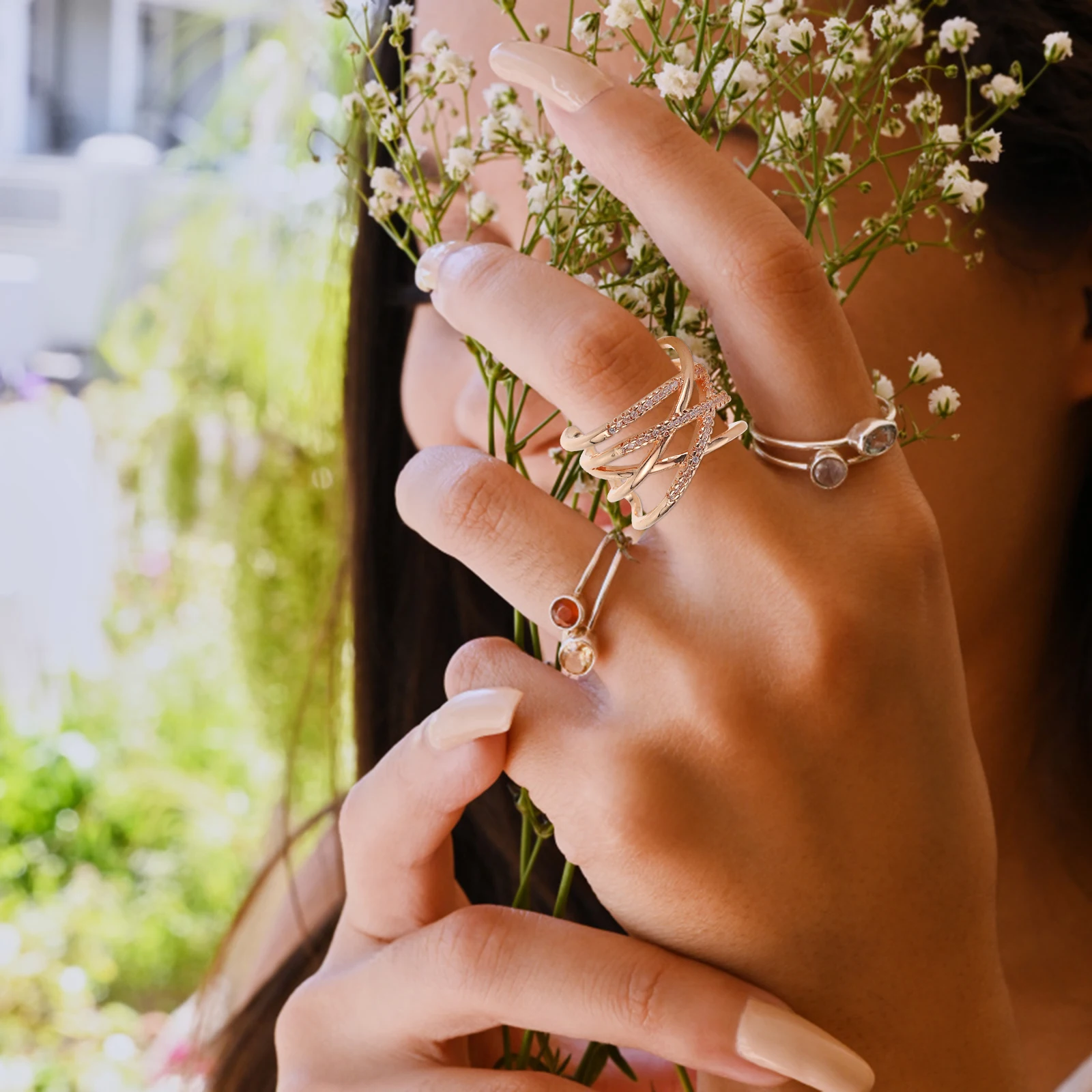 

Women Ring Chic Lines Zircon Opening Ring Delicate Modeling Stunning Smooth Edges Copper Material Durable Anniversary