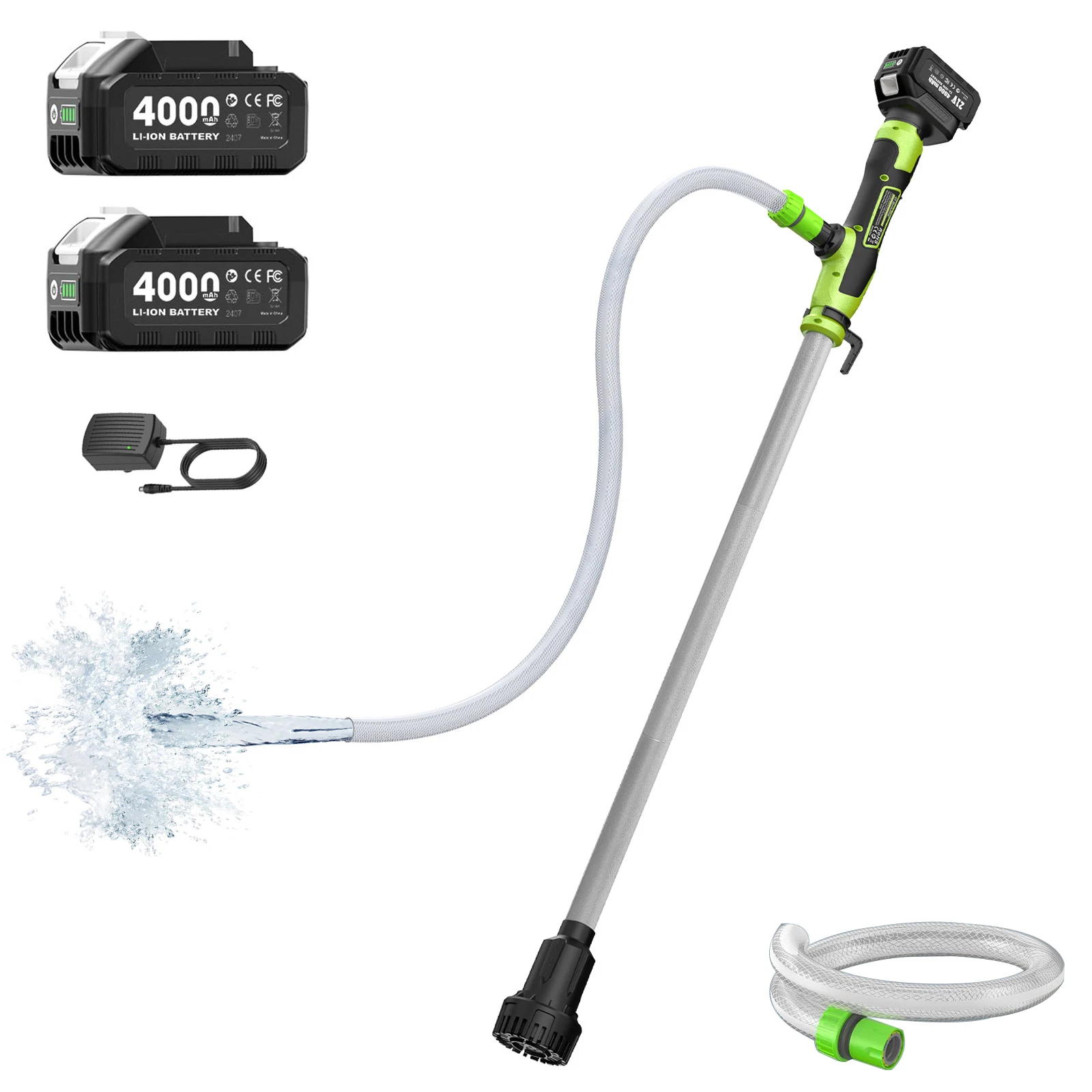 Taskstar Electric Barrel Water Pump 720GPH High Flow 21V Cordless Stick Water Transfer Pump 32FT Max Lift, for Pool Garden Pond Boat RV Rain Barrel Outdoor Draining (with 2 4000mAh Batteries)