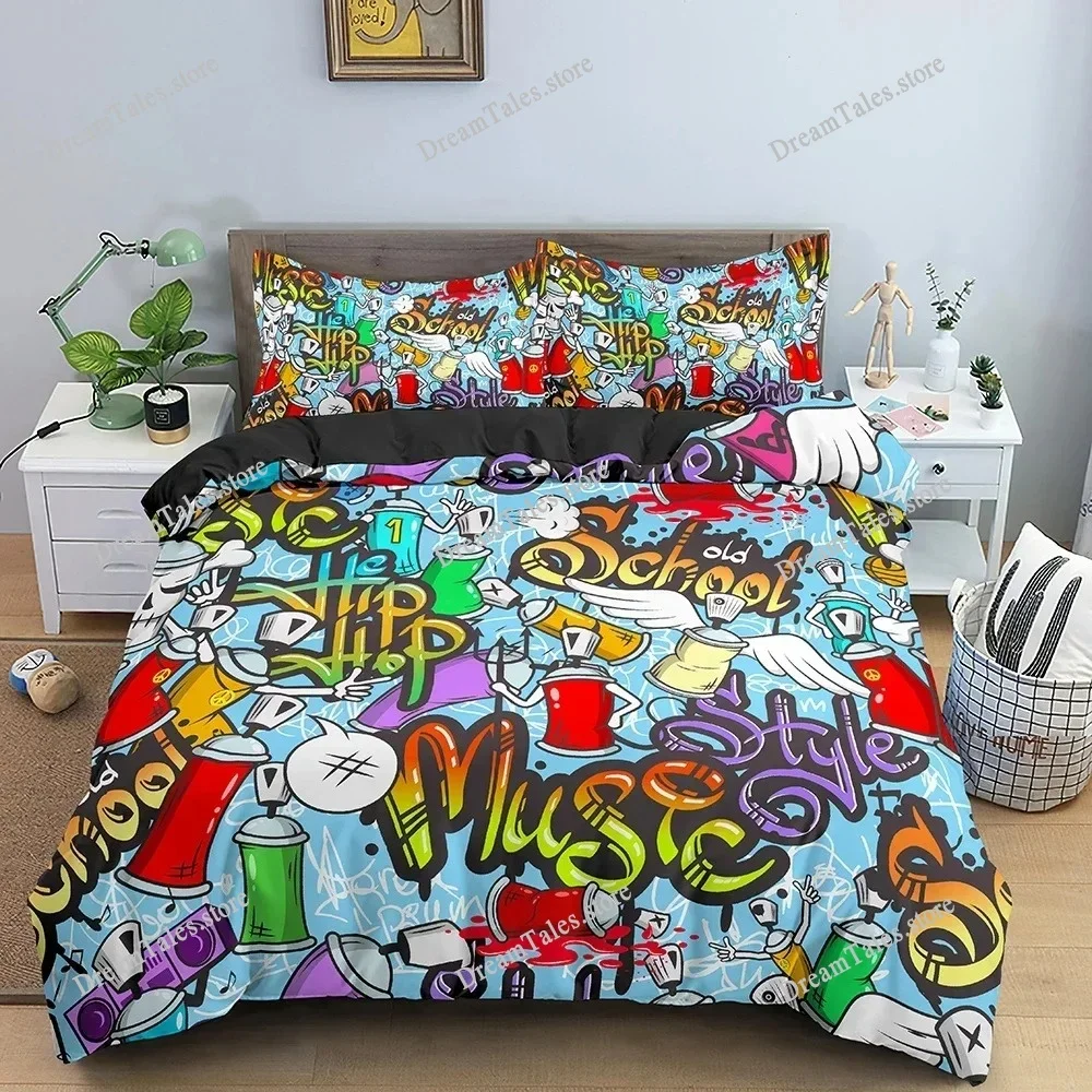

Graffiti Bedding Set Graphic Duvet Cover Teens Adult Hip Hop Hippie Comforter Cover Wall Urban Street Art Polyester Quilt Cover7