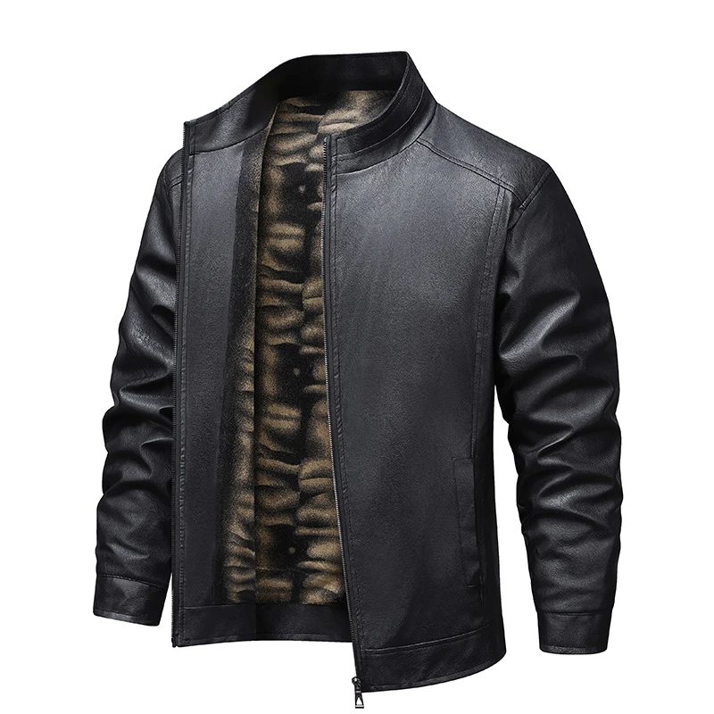 

Spring Casual Pu Leather Jacket for Men Autumn Warm Windproof Male Streetwear Quality Classic Men Leather Overcoat Black Brown