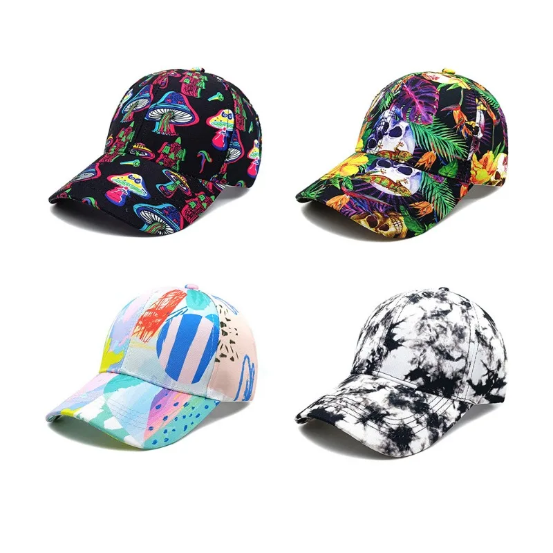 Spring and Summer Magic Mushroom Skull Print Baseball Hat Men and Women Outdoor Leisure Sunshade Cartoon Adjustable Sports Cap