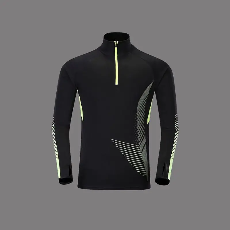 Spring Sports Set Men Stand Neck Zipper Print Elastic Waist Running Football Outdoor Training Clothes Fitness Long Sleeved Suit