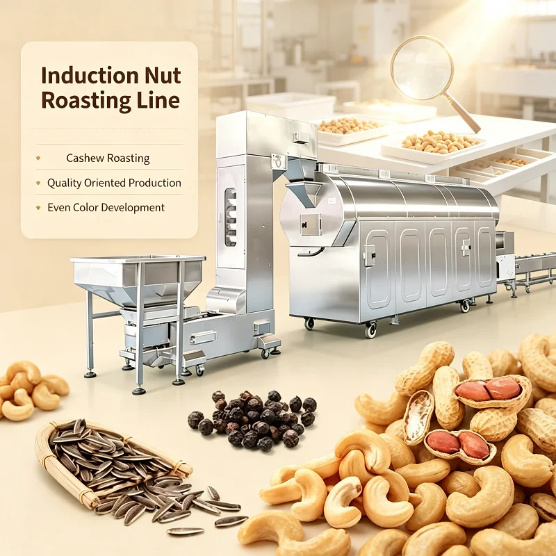 Induction Nut Roasting Line Industrial Heating Roasting Machine for Almond Walnut Cashew Nut Manufacturing Workshop