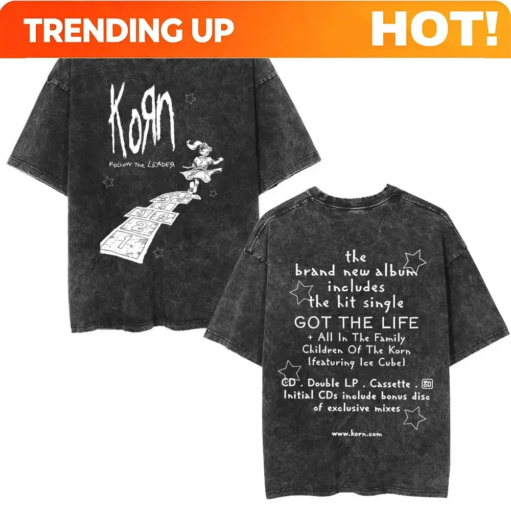 Customization Korn Follow The Leader Got The Life Washed T Shirts Men Women Classic Metal Gothic Rock Band T-shirts Vintage Over