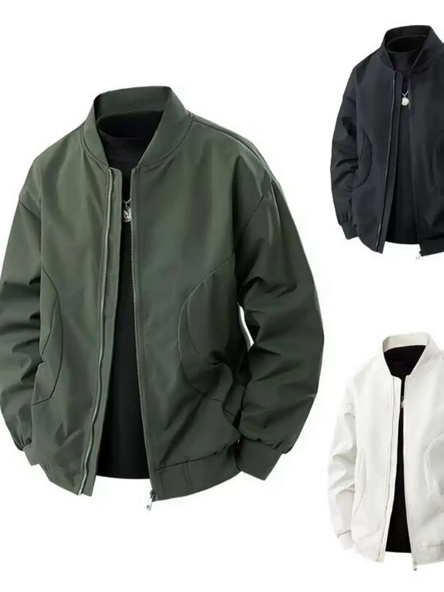 

Men's Faionable American Workwear Sport Jaet Loose Fit Stand Collar Baseball Outfit Thiened Autumn Spring Outerwear