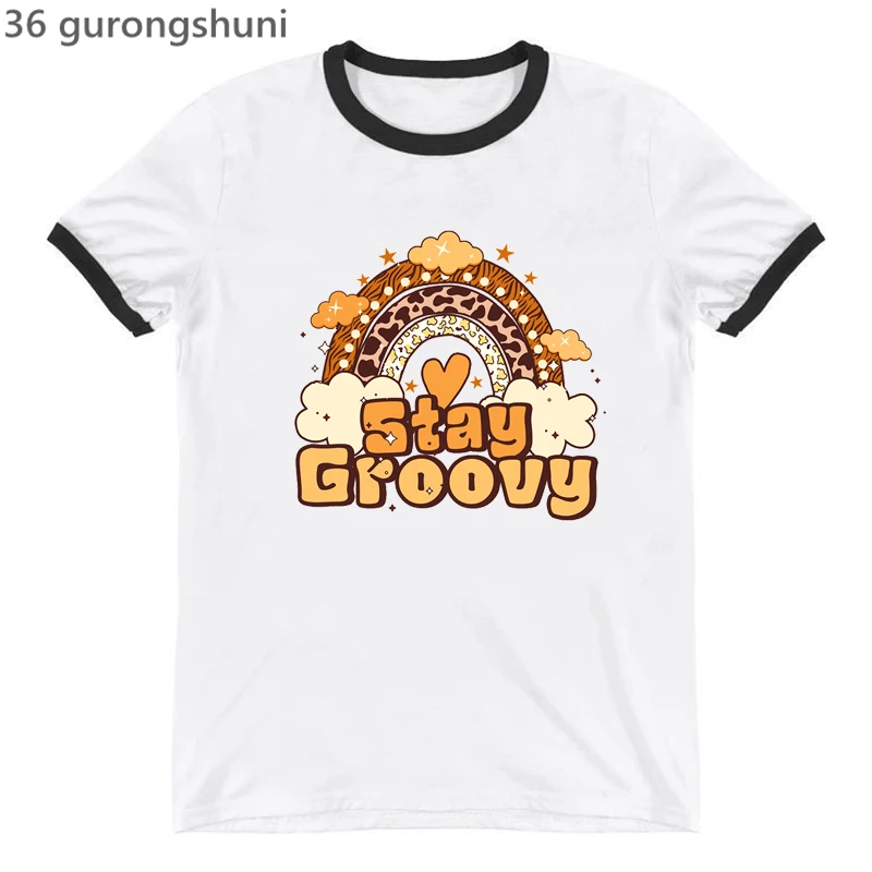 Tee Shirt Femme Stay Groovy Happy Easy Life Thought Fun Graphic Print Womens T-Shirt Fashion Harajuku Y2k Shirt White Streetwear