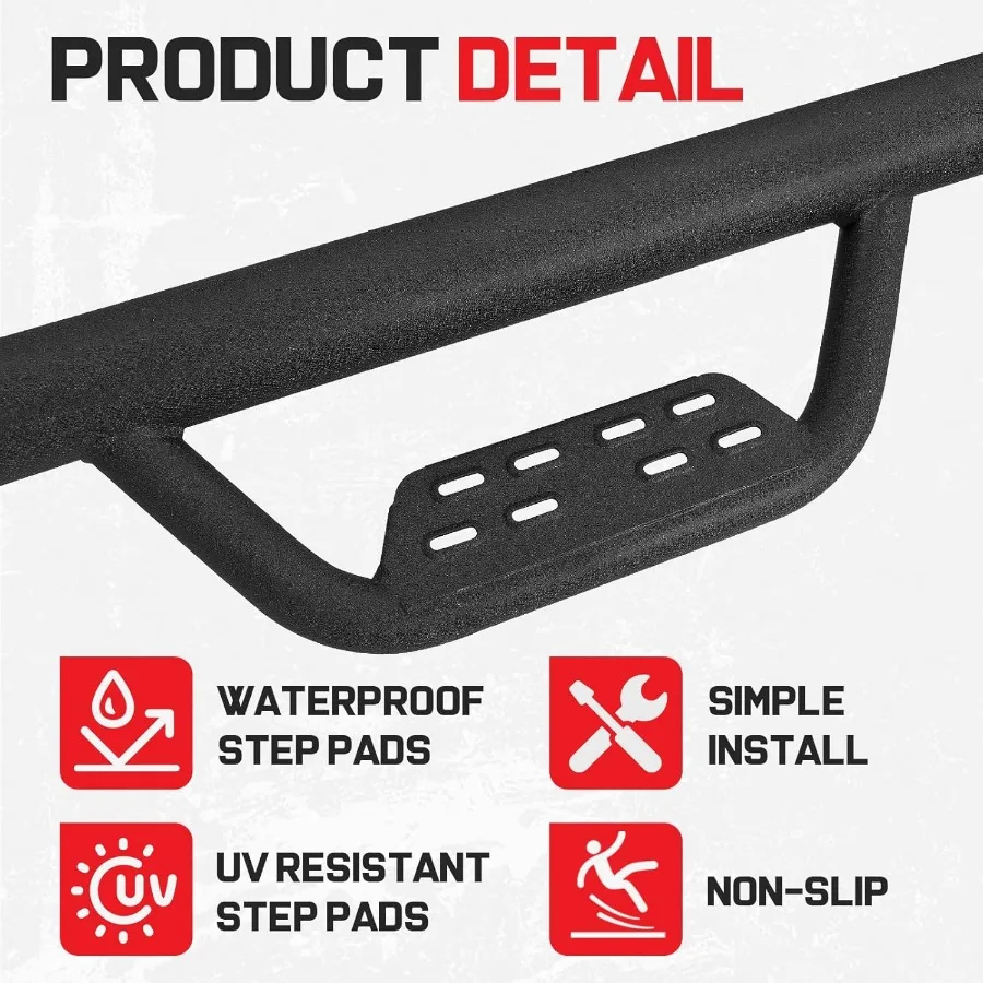 Estrias compatíveis com 2015-2026 Chevy Colorado/GMC Canyon Crew Cab 4,5 polegadas, altura suspensa, degraus laterais, javali de corrida