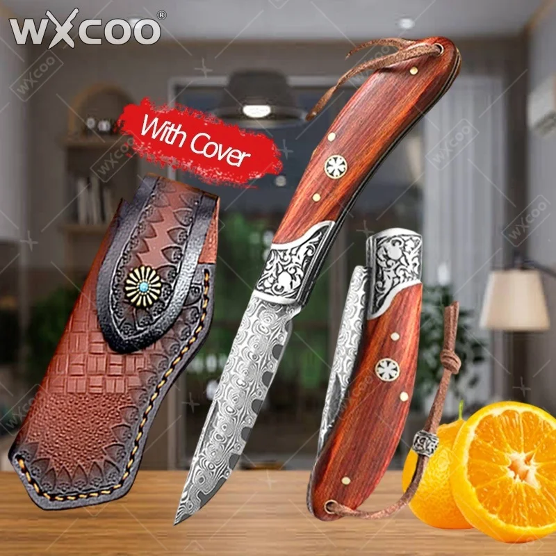 wxcoo-ダマスカス模様折りたたみナイフカバー-キッチンナイフ-フルーツナイフ-肉切り包丁-滑り止めハンドル-家庭料理に最適