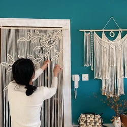 Hand-Woven Leaves Pattern Macrame Curtain, Bohemian Wall Hanging Art, Tapestry Tassel, Door Curtain, Home Decoration