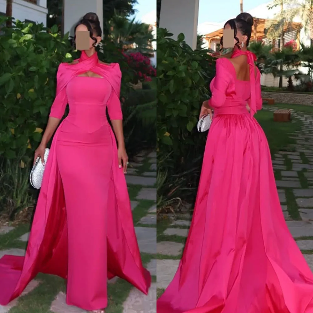 

Customized High Quality Three Quarter Floor Length Zipper Backless Court Train Halter Wrinkle Abiye Uzun Elbise Modelleri