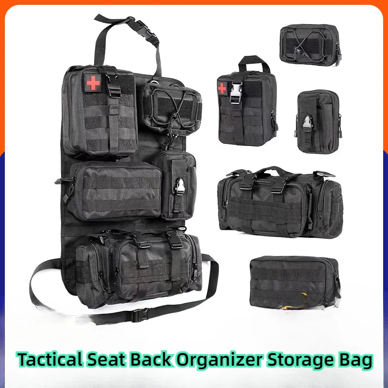 

Tactical Seat Back Organizer Vehicle Molle Panel Organizer Storage with 5 Detachable Molle Pouches, Universal Car Seat Organizer