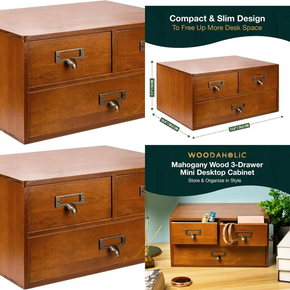 

Rustic Solid Wood Tabletop Apothecary Cabinet with 3 Drawers - Vintage Storage Chest for Organizing Medications