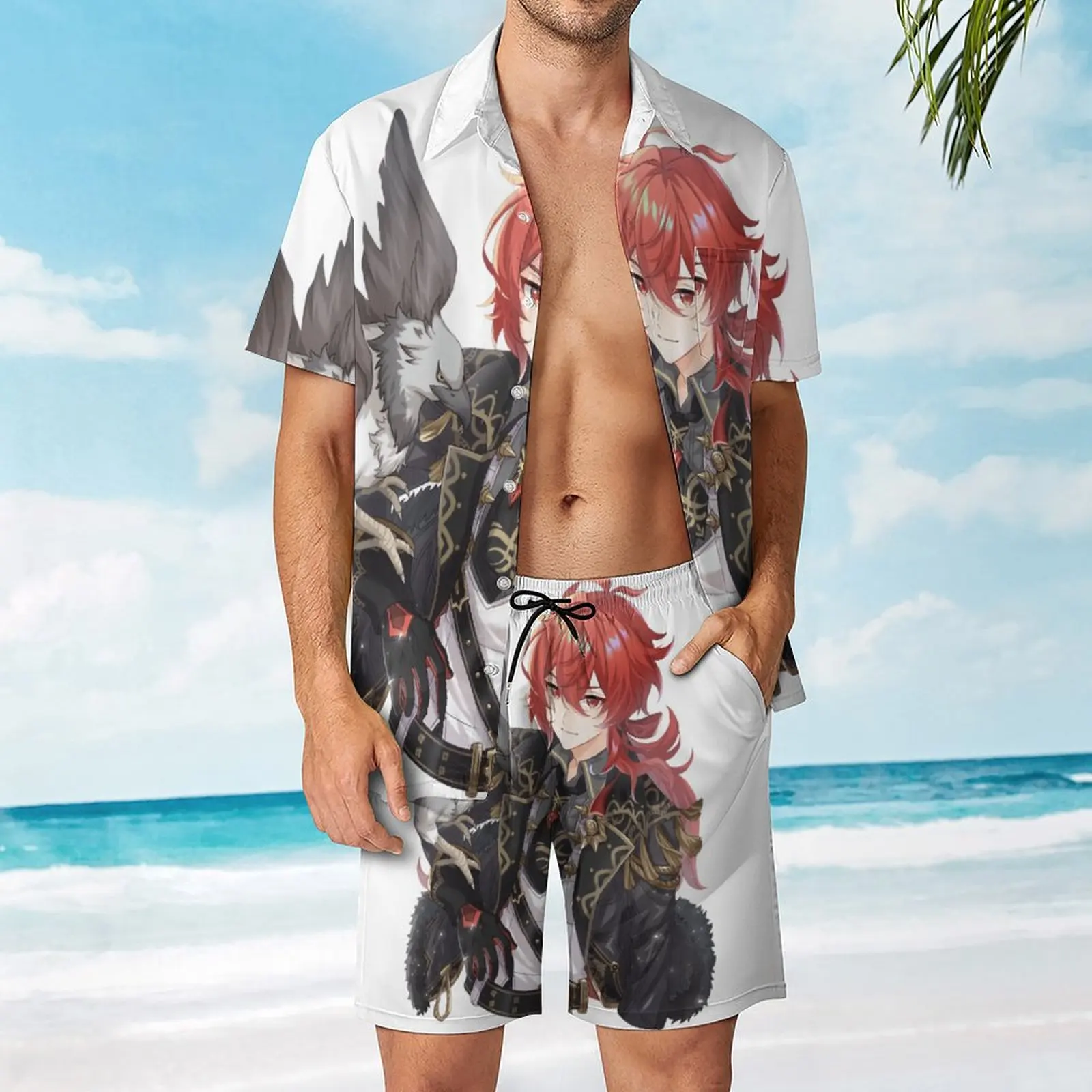 Men's Beach Suit Genshin Impact Diluc Ragnvindr for Sale 2 Pieces Suit  High Grade  Home Classic