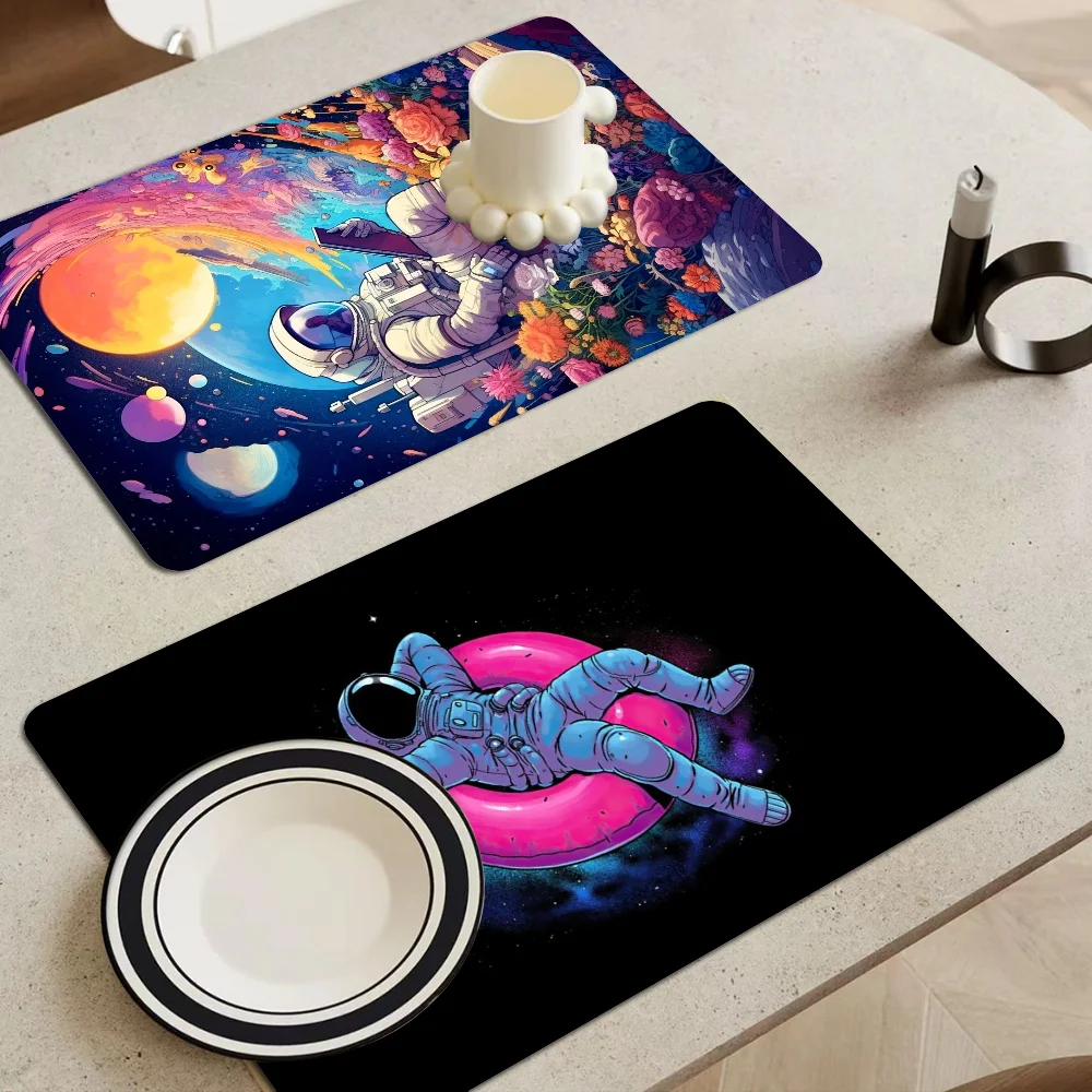 

Astronaut Coffee Cup Ironing Mat Modern Art Texture Drying Mat Kitchen Counter Coffee Bar Drain Mat