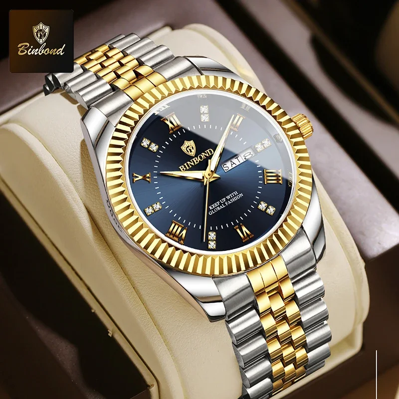 

BINBOND Business Sports Quartz Men's Watch Classic 30M Waterproof Luminous Calendar Creative Clock Male Personalized Wristwatch
