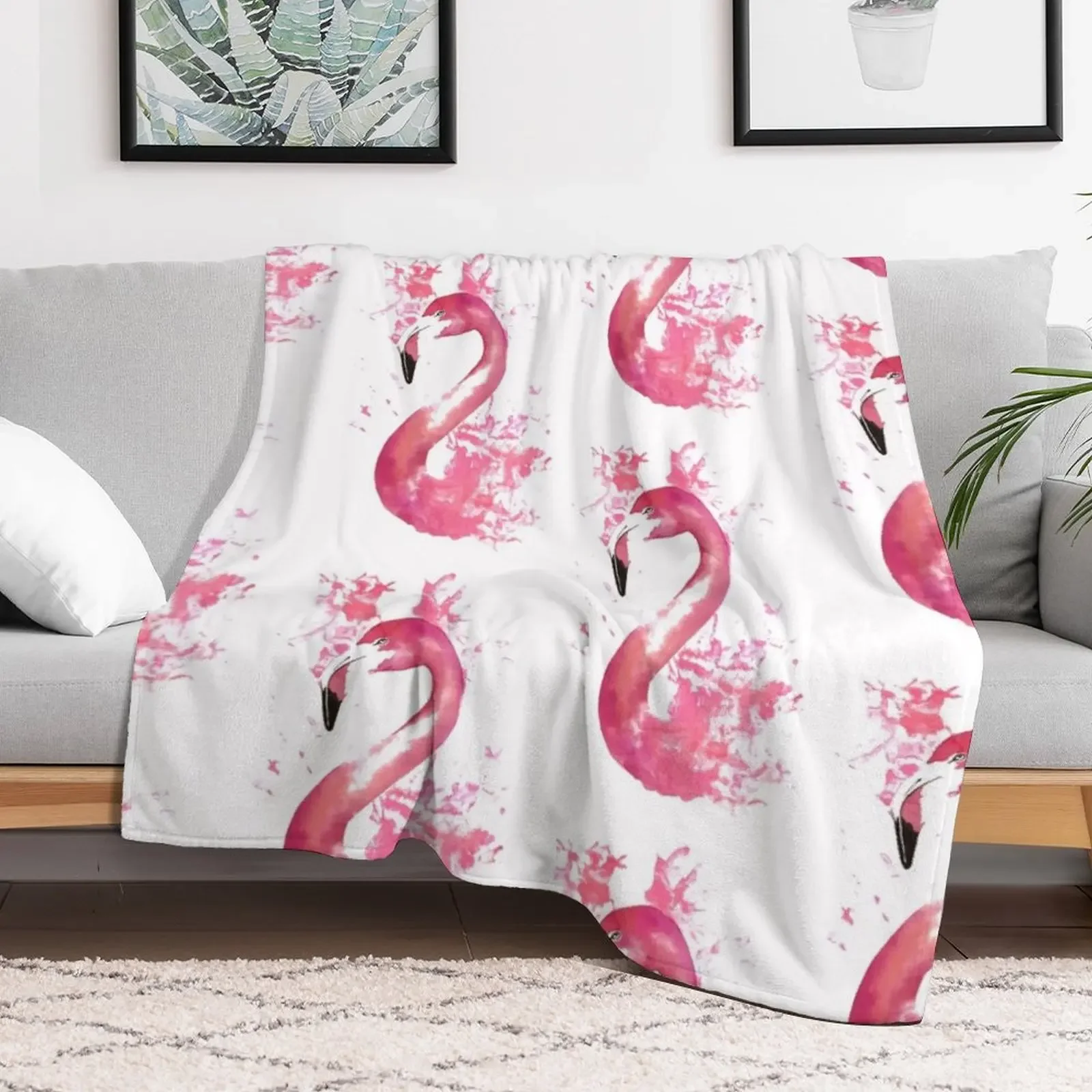 Pink Flamingo Watercolour Splash Artwork Throw Blanket heavy to sleep Hair Plaid Custom Blankets