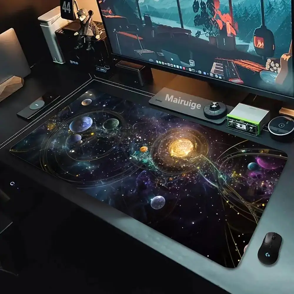 Space Planets Mouse Pad Desk Mat Mousepad Large Abstract Mouse Pad Gaming Deskmat With Lockedge Office Non-slip Carpet