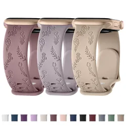 Flower Engraved Band for Apple Watch 9 8 7 6 5 4 3 Strap Bracelet for IWatch Ultra 49mm 45mm 41mm 40mm 44mm 38mm 42mm Watch Band