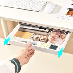 Under Desk Drawer Hidden Hanging Stationery Storage Box Self-Adhesive Pencil Tray Office Organizer  Holder Large Capacity