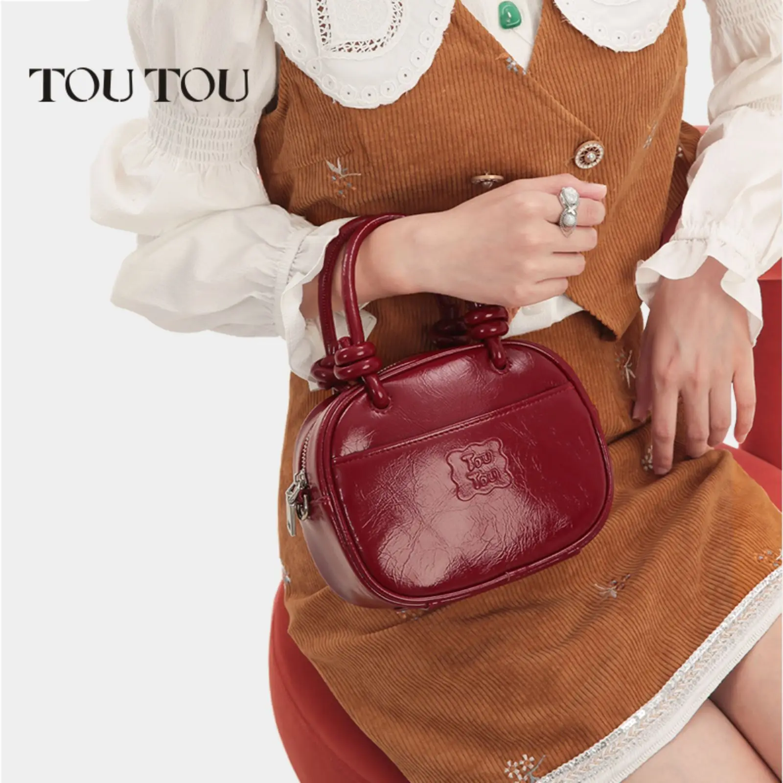 

TOUTOU Women Bowling Handbag Makeup Cosmetics Storage Fashion with Adjustable Shoulder Strap Female Original Luxury Designer Bag