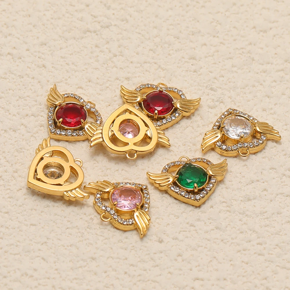4 Stück Edelstahl-Engelsflügel-Herz-Zirkon-Anhänger für Kinder-Halsketten, Mädchen-Armbänder, Anhänger, Ohrringe, DIY-Schmuckherstellung – Detail 4