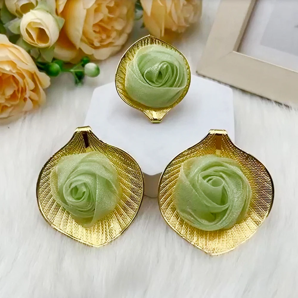 

Gold Plated Mystic Jewelry Set of Earrings Ring Pretty Trendy Girl Flower Shape Jewelry for Party Gift Dating Daily Accessories