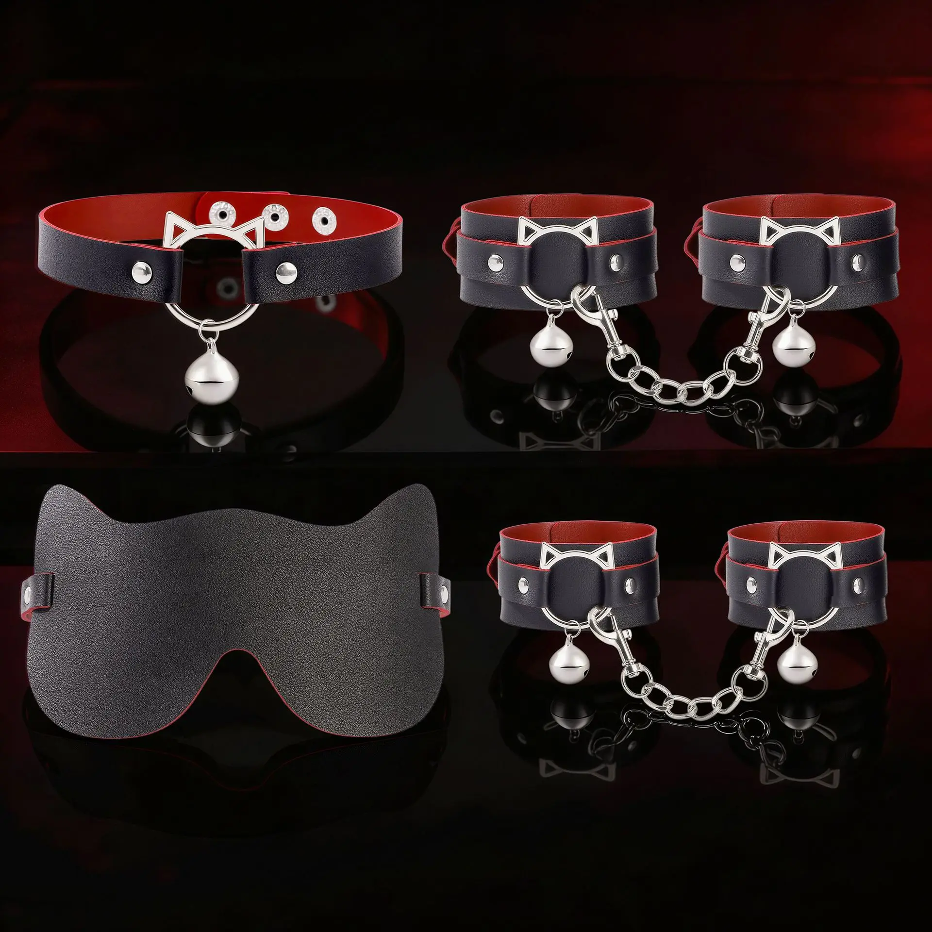 Kitten Play Set BDSM Bondage Gear Cat Mask Choker Collar with Bell Handcuffs Ankle Cuffs Slave Role Play Sex Toy for Women view 6