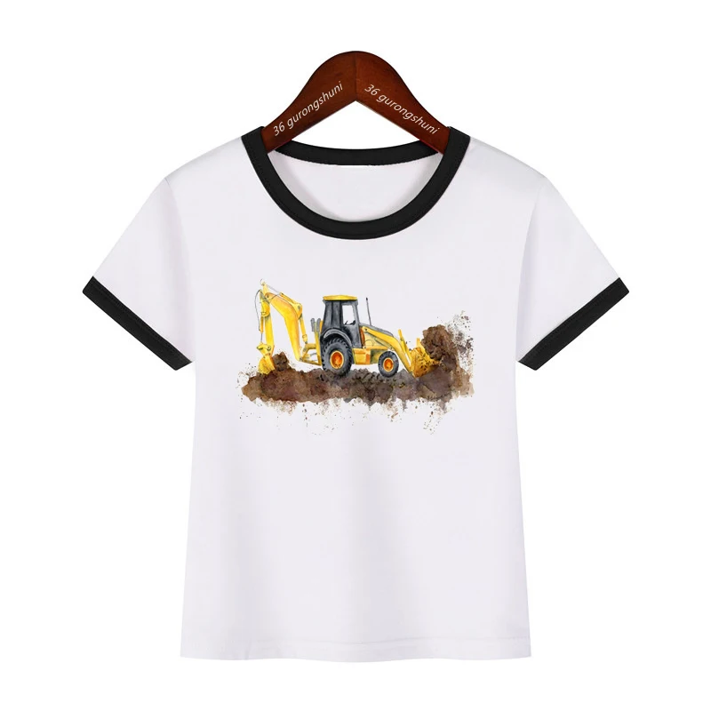 New Children'S Clothing Tshirt Tractor Crane Forklift Sprinkler Excavator Racing Car Cartoon Print Boys T-Shirts Summer Tshirt