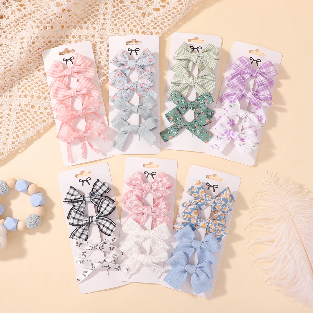

LOVEKIKI 4Pcs/Set Ins Bowknot Hair Clip for Girls Sweet Fresh Flower Black White Checkered Hairgripes Lace Striped Yarn Barrette