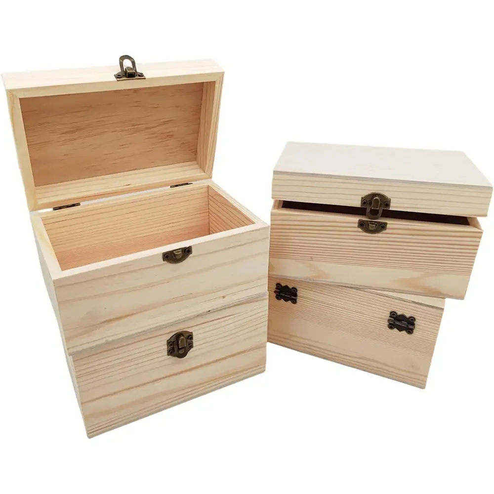 

4 упаковки незавершенной деревянной коробки, 6 x 4 x 3 дюйма, маленькая деревянная коробка в деревенском стиле с застежкой-застежкой, органайзер для хранения поделок своими руками, коробка для дома T