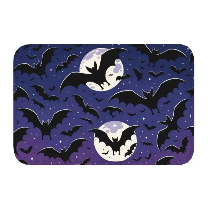 Custom Halloween Witch Gothic Vampire Bat Front Door Mat Anti-Slip Indoor Quick Dry Doormat Garden Garage Entrance Rug Carpet