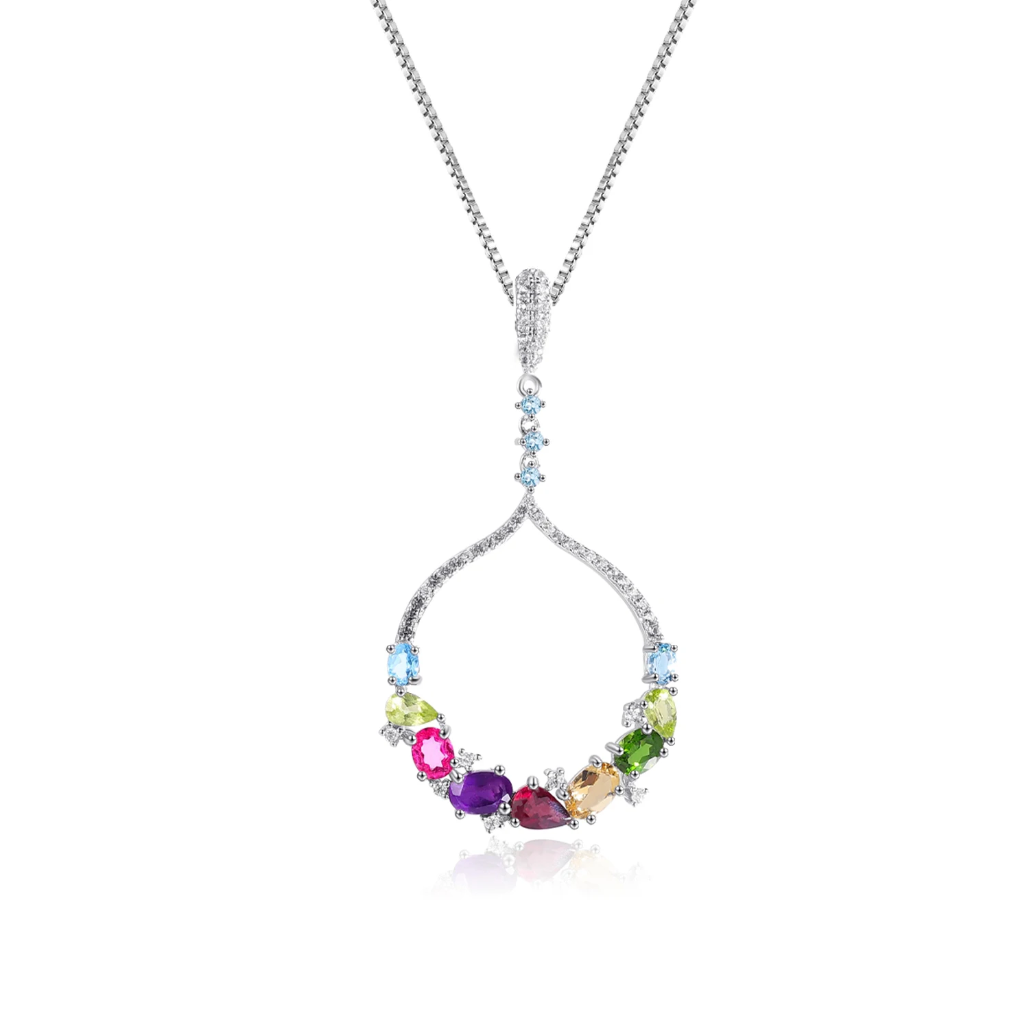 

Oval Mix Color Natural Gemstone Hot Sale 925 Sterling Silver Pendant Necklace