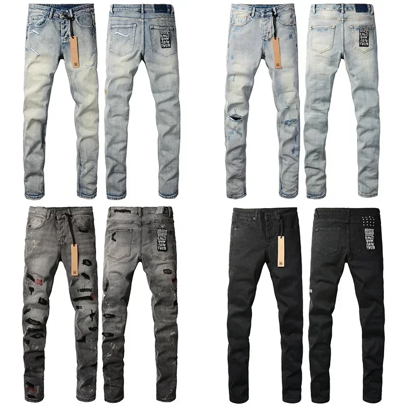 

Multi-style Cross Jeans Men Trendy Trend Retro wash Hole Patch Hip Hop Stretch Slim Jeans Daily Casual Jeans brand pants