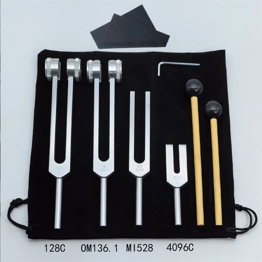 AB51 Tuning Forks for Healing Set 128Hz, 136Hz, 256Hz, 384Hz & Hockey Puck Activator for Healing,Sound Therapy,Keep Body
